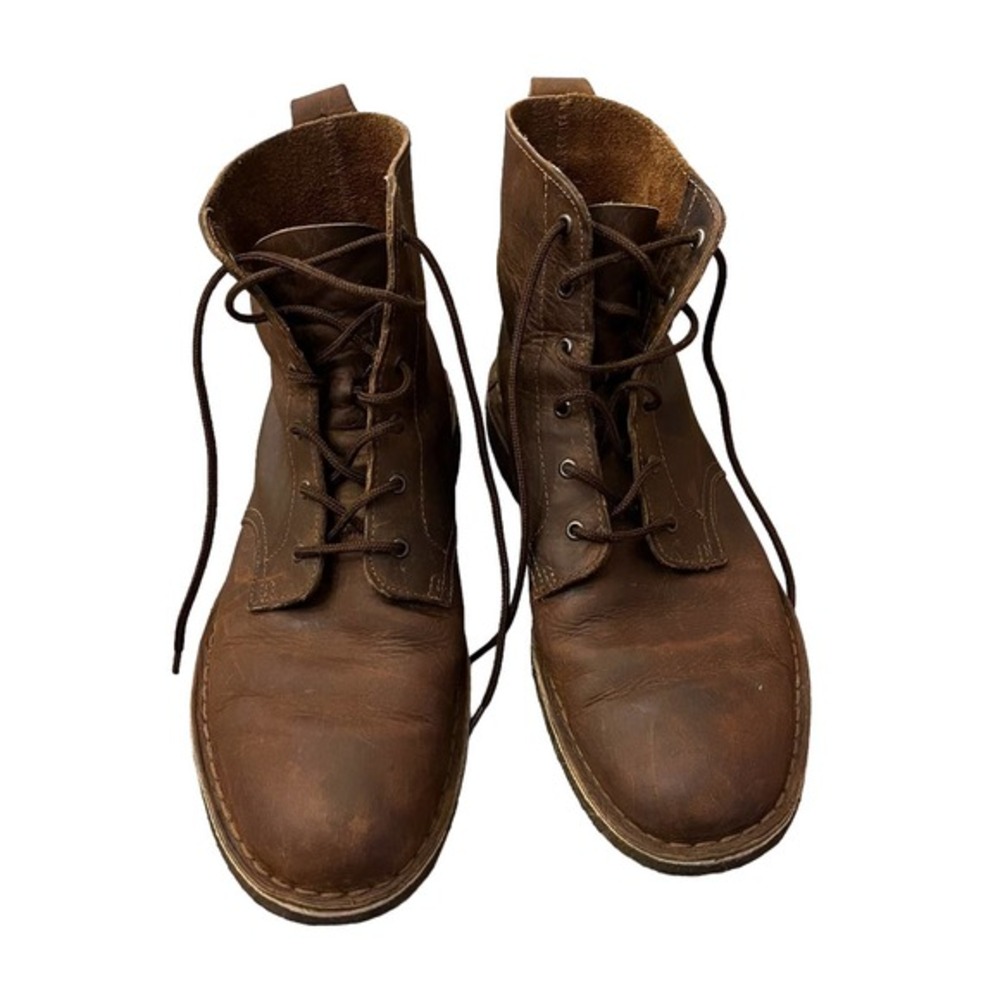 Brown Leather Lace-Up Boots with Distressed Finish